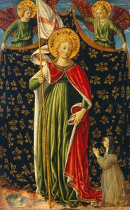 Sankt Ursula med to engle og donor, ca. 1455-60 (tempera på panel)